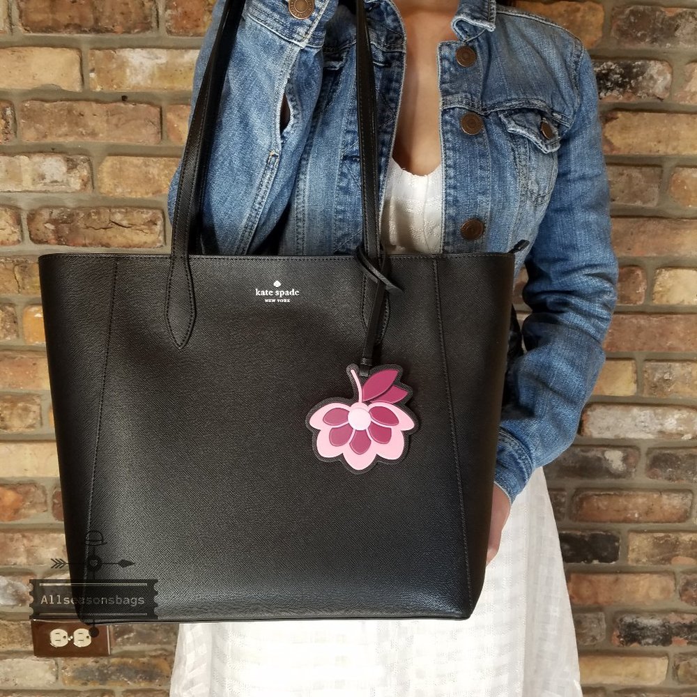 Kate Spade DANA tote Large BLACK Floral PInk NEW